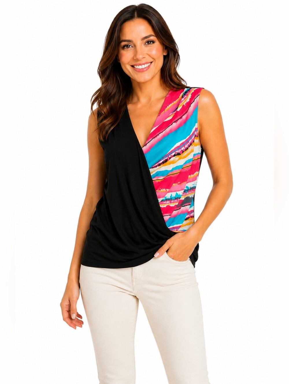 Laura Draped Top Shirt, Vibrant  Colors, L